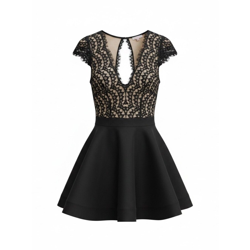 Luxxel Black Lace Keyhole Fit-and-Flare Mini Dress - Size M